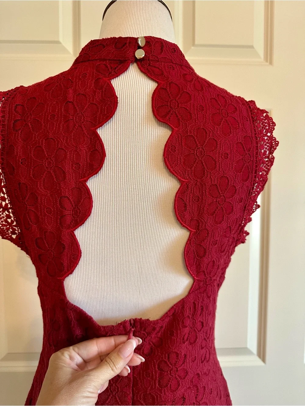 Red Lace Eyelet Fit and Flare Dress